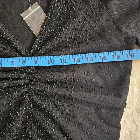 My Favorite Things Colleen Lopez Black Beaded 3/4 Sleeve V-neck Sweater XS - Picture 7 of 10